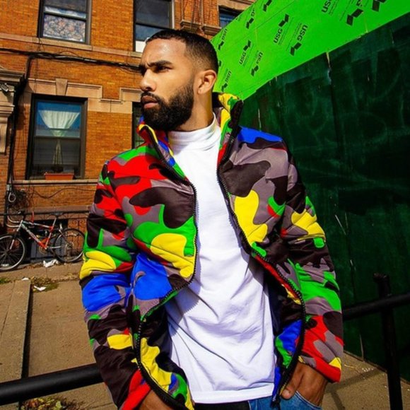 Unisex Camo Print Zipper Winter Parka Down Jack - Picture 7 of 8